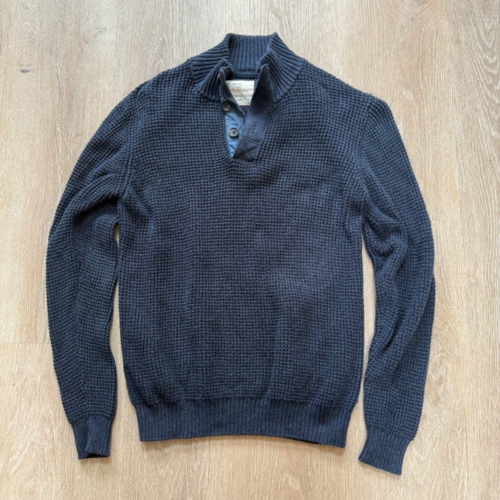 Weatherproof Vintage Knit 1/4 Zip Pullover Henley Sweater Blue Men's Size Medium